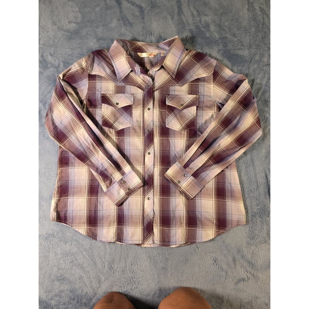 Cumberland Outfitters Womens 2X Plus Plaid Western Pearl Snap Long-sleeved Shirt